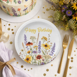 Assiettes En Carton Joyeux Anniversaire Fleurs Sauvages Botanique Flor