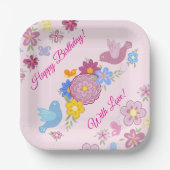 Assiettes En Carton Joyeux anniversaire Fleurs sauvages Jardin Oiseaux (Recto)