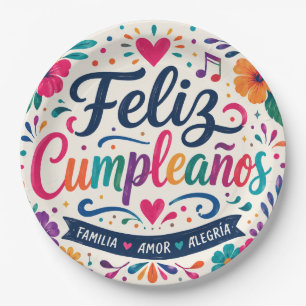 Assiettes En Carton Joyeux Anniversaire Floral Fête d'anniversaire Esp