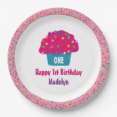Assiettes En Carton Joyeux Anniversaire Frosted Cupcake Rainbow Sprink (Devant)