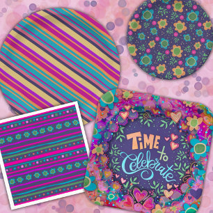 Assiettes En Carton Joyeux Anniversaire Fun Fun Colorful Floral