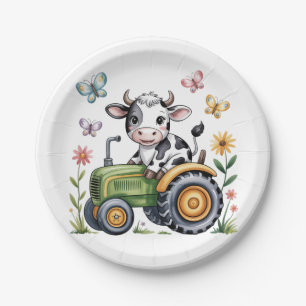 Assiettes En Carton Joyeux Anniversaire Garçon avec une Vache Mignonne