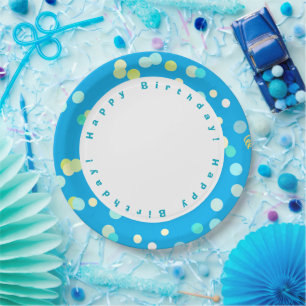 Assiettes En Carton Joyeux Anniversaire Garçon Points Bleus & Verts Co