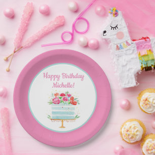 Assiettes En Carton Joyeux Anniversaire Gâteau d'Anniversaire Floral A