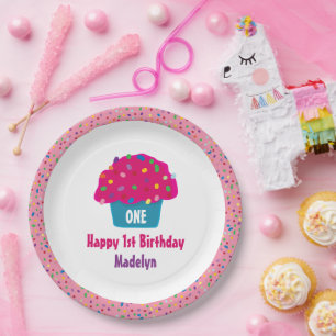Assiettes En Carton Joyeux Anniversaire Gâteau Glacé Sprinkles Arc-en-
