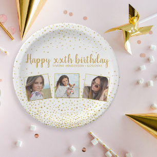 Assiettes En Carton Joyeux Anniversaire Gold Parties scintillant Photo