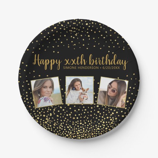 Assiettes En Carton Joyeux Anniversaire Gold Parties scintillant Photo (Devant)