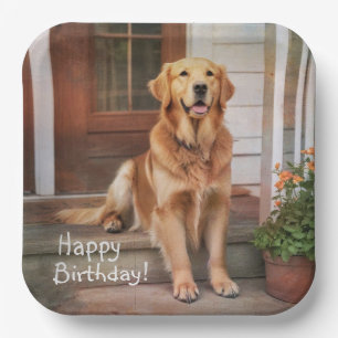 Assiettes En Carton Joyeux Anniversaire Golden Retriever