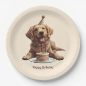 Assiettes En Carton Joyeux Anniversaire Golden Retriever Chien (Devant)