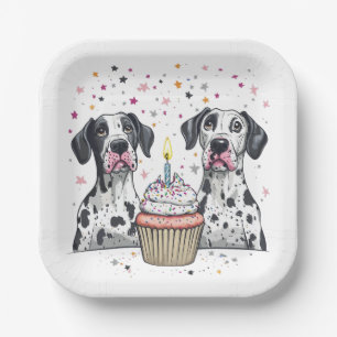 Assiettes En Carton Joyeux anniversaire Great Dane Dogs Cupcake