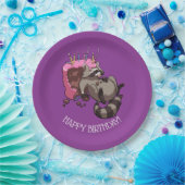 Assiettes En Carton Joyeux anniversaire Greedy Raccoon Cake Cartoon (Fête)