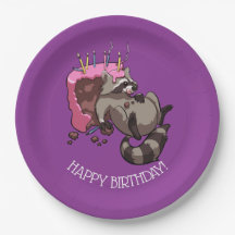 Joyeux anniversaire Greedy Raccoon Cake Cartoon