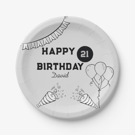 Assiettes En Carton Joyeux anniversaire gris moderne Toute année Perso (Devant)