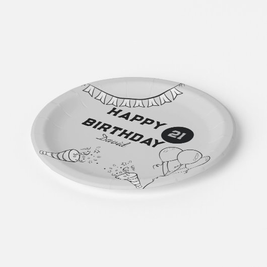 Assiettes En Carton Joyeux anniversaire gris moderne Toute année Perso (Angle)