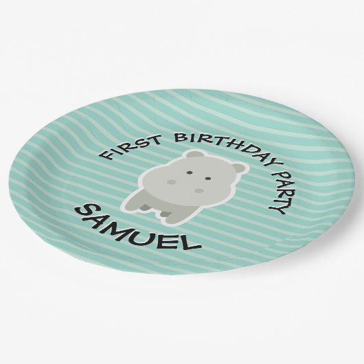 Assiettes En Carton Joyeux anniversaire Hippo Party Animaux (Angle)