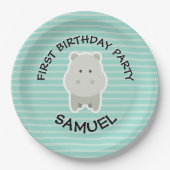 Assiettes En Carton Joyeux anniversaire Hippo Party Animaux (Devant)