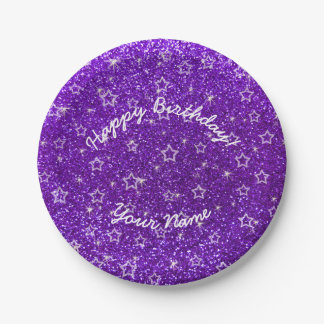 Assiettes En Carton Joyeux Anniversaire indigo violet étoiles de parti