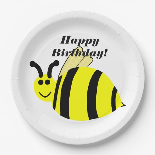 Assiettes En Carton Joyeux Anniversaire Jaune Bumble Bee (Devant)