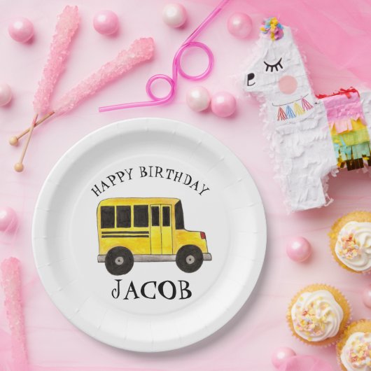 Assiettes En Carton Joyeux Anniversaire Jaune École Bus Enseignant Édu (Fête)