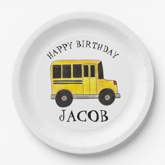 Assiettes En Carton Joyeux Anniversaire Jaune École Bus Enseignant Édu (Devant)