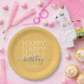Assiettes En Carton Joyeux anniversaire jaune moderne (Fête)