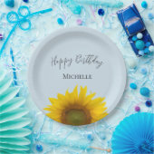 Assiettes En Carton Joyeux Anniversaire Jaune Tournesol Élégant (Fête)