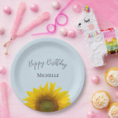 Assiettes En Carton Joyeux Anniversaire Jaune Tournesol Élégant (Fête)