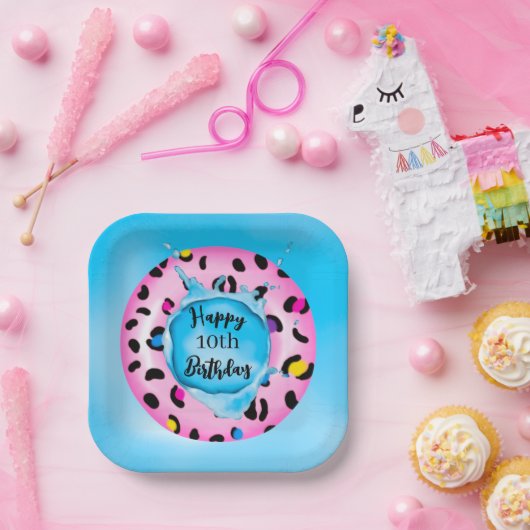 Assiettes En Carton Joyeux anniversaire Leopard Float Splash âge perso (Fête)