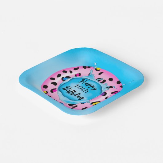 Assiettes En Carton Joyeux anniversaire Leopard Float Splash âge perso (Angulaire)