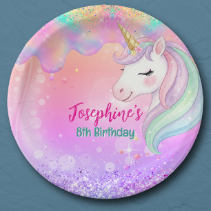 Assiettes En Carton Joyeux anniversaire licorne rose aqua mignonne