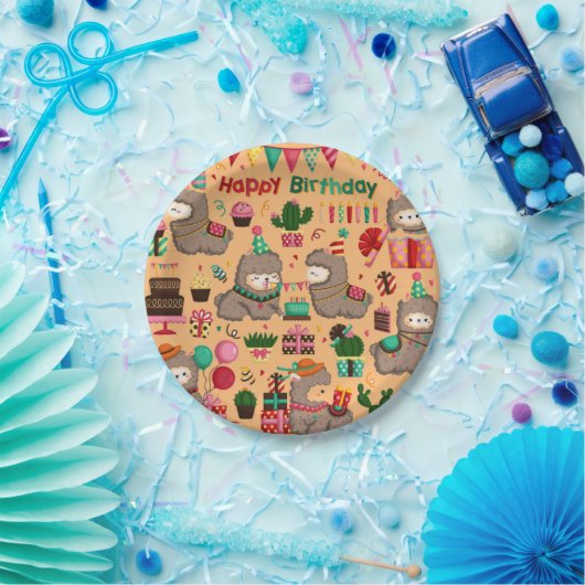 Assiettes En Carton Joyeux anniversaire Llama Motif (Fête)