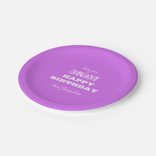 Assiettes En Carton Joyeux Anniversaire Maman Chic Script Élégant Viol (Angle)