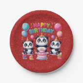 Assiettes En Carton Joyeux Anniversaire, Mes Trois Pandas, (Devant)