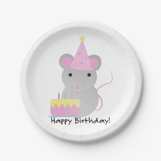 Assiettes En Carton Joyeux Anniversaire mignonne Souris de fête (Devant)