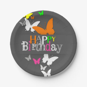 Assiettes En Carton Joyeux Anniversaire Moderne Colorful Papillons en