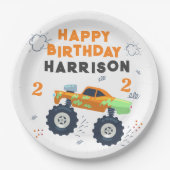 Assiettes En Carton Joyeux Anniversaire Moderne Monster Car Trucks Nom (Devant)