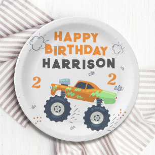 Assiettes En Carton Joyeux Anniversaire Moderne Monster Car Trucks Nom