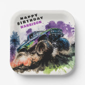 Assiettes En Carton Joyeux anniversaire Monster Truck Smash Crash Boy (Recto)