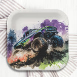 Assiettes En Carton Joyeux anniversaire Monster Truck Smash Crash Boy<br><div class="desc">Happy Birthday Monster Truck Smash Crash Boy Kids Paper Party Plates dispose d'un camion monstre aquarelle conduisant à travers la saleté. Parfait pour les fêtes d'anniversaire pour enfants. Envoyez par la poste ou téléchargez simplement l'invitation numérique partageable téléchargeable. Conçu par Evco Studio. Pour la coordination des éléments,  voir www.zazzle.com/store/evcostudio</div>