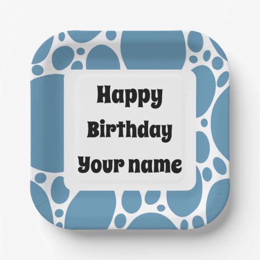 Assiettes En Carton Joyeux anniversaire, motif bleu (Recto)