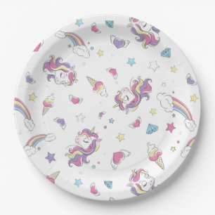 Assiettes En Carton Joyeux Anniversaire Motif Licorne Arc-en-Ciel Past