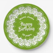 Assiettes En Carton Joyeux anniversaire motif vert et blanc (Devant)