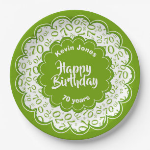 Assiettes En Carton Joyeux anniversaire motif vert et blanc