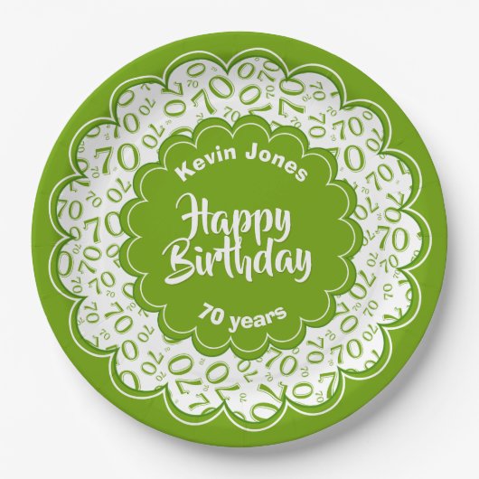 Assiettes En Carton Joyeux anniversaire motif vert et blanc (Devant)