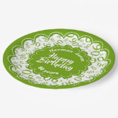 Assiettes En Carton Joyeux anniversaire motif vert et blanc (Angle)