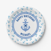 Assiettes En Carton Joyeux anniversaire nautique ! Ancre initiale (Devant)