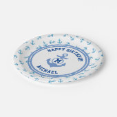 Assiettes En Carton Joyeux anniversaire nautique ! Ancre initiale (Angle)