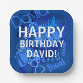 Assiettes En Carton Joyeux anniversaire (n'importe quel nom) Bleu (Recto)