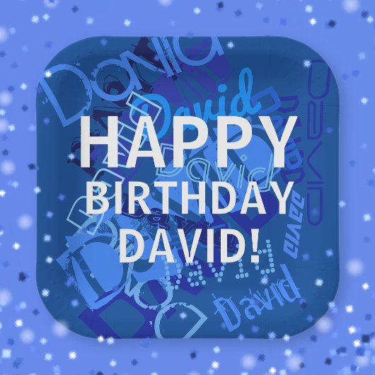 Assiettes En Carton Joyeux anniversaire (n'importe quel nom) Bleu