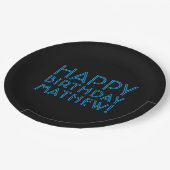 Assiettes En Carton Joyeux anniversaire (N'IMPORTE QUEL NOM) | Bleu et (Angle)